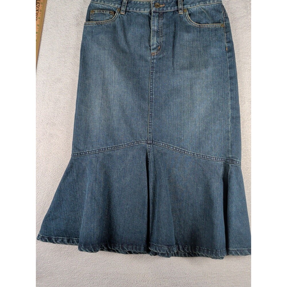 Lauren Jean Co. Ralph Lauren Denim Midi Skirt Womans 8 Vintage Y2K Trumpet - Picture 2 of 9